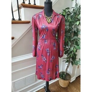 Burgundy Floral Collared Vintage Casual Dress